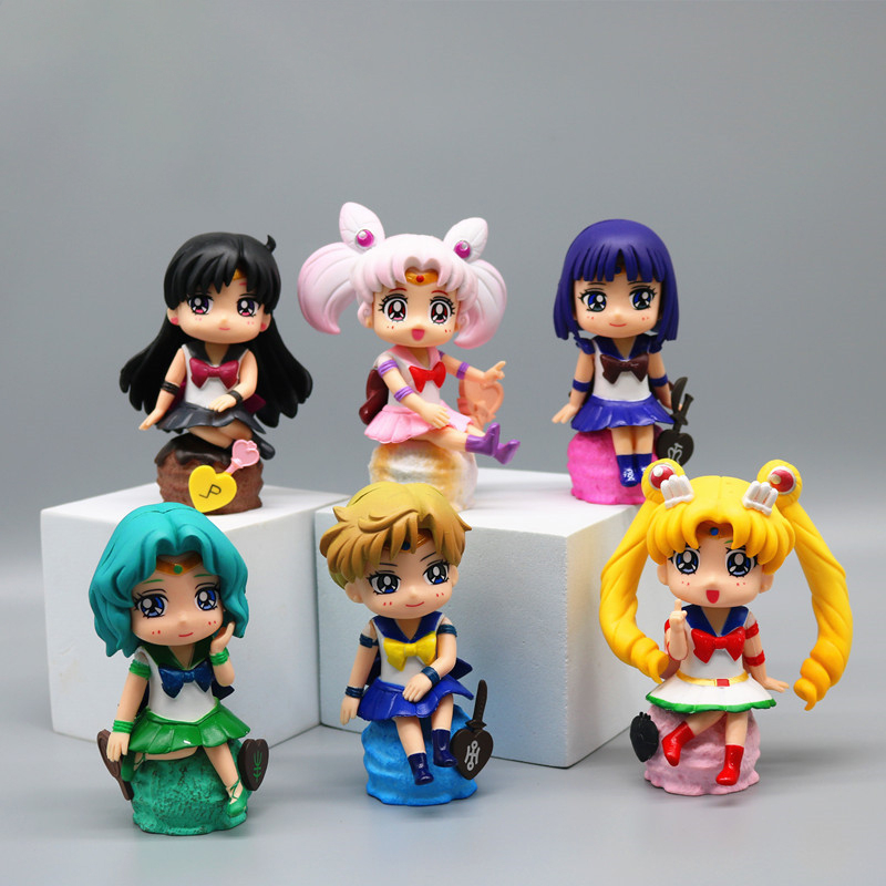 6 cái / bộ 11 cm anime sailor moon hình tsukino usagi chibiusa sailor mars q phiên bản trang trí bánh pvc hành động hình mô hình đồ chơi búp bê trẻ em quà tặng
