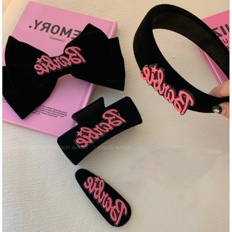 Dòng kẹp tóc phong cách barbie ~ băng đô nhung đen kẹp bên hông y2k dopamine phụ kiện tóc mũ đội đầu