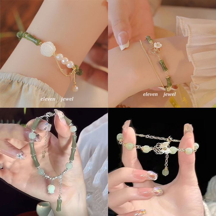 Thời trang nữ trang sức nhựa nhân tạo ngọc trai tre khớp hoa mặt dây chuyền vòng tay
