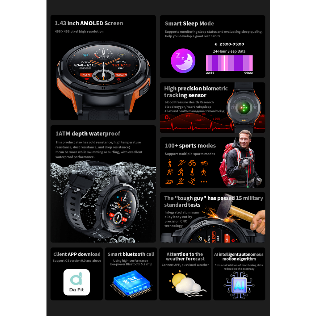 Skmei Đồng Hồ Thông Minh c25 Màn Hình hd 466 * 466 Theo Dõi Nhịp Tim Chống Thấm Nước