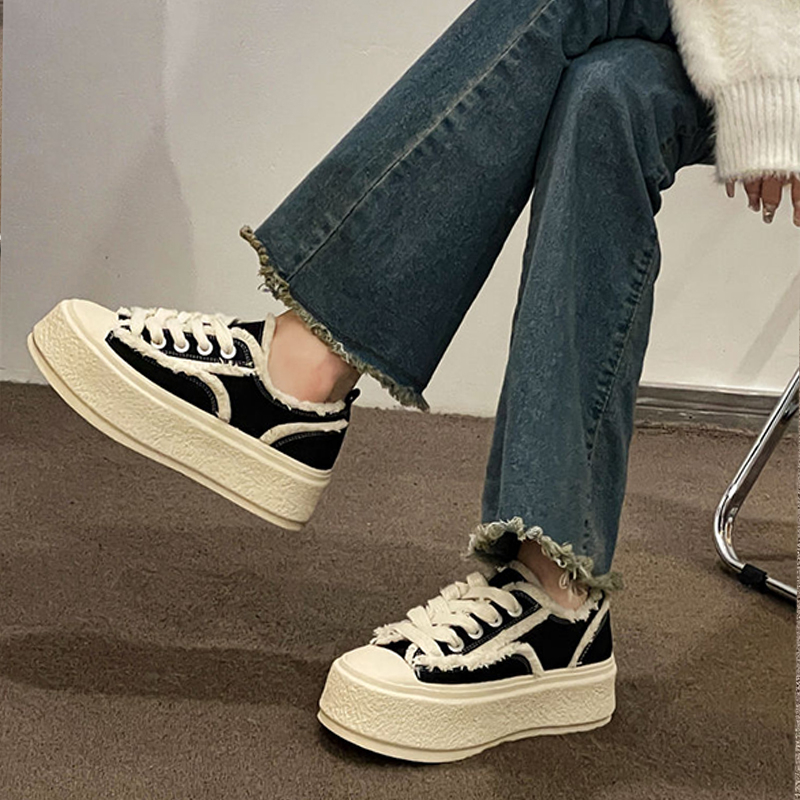 Shizhibao Giày Thể Thao Vải canvas Đế Dày Tăng Chiều Cao Phong Cách Mới Cho Nữ