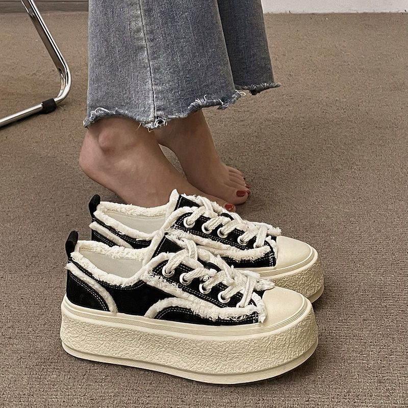 Shizhibao Giày Thể Thao Vải canvas Đế Dày Tăng Chiều Cao Phong Cách Mới Cho Nữ