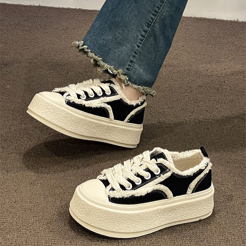 Shizhibao Giày Thể Thao Vải canvas Đế Dày Tăng Chiều Cao Phong Cách Mới Cho Nữ