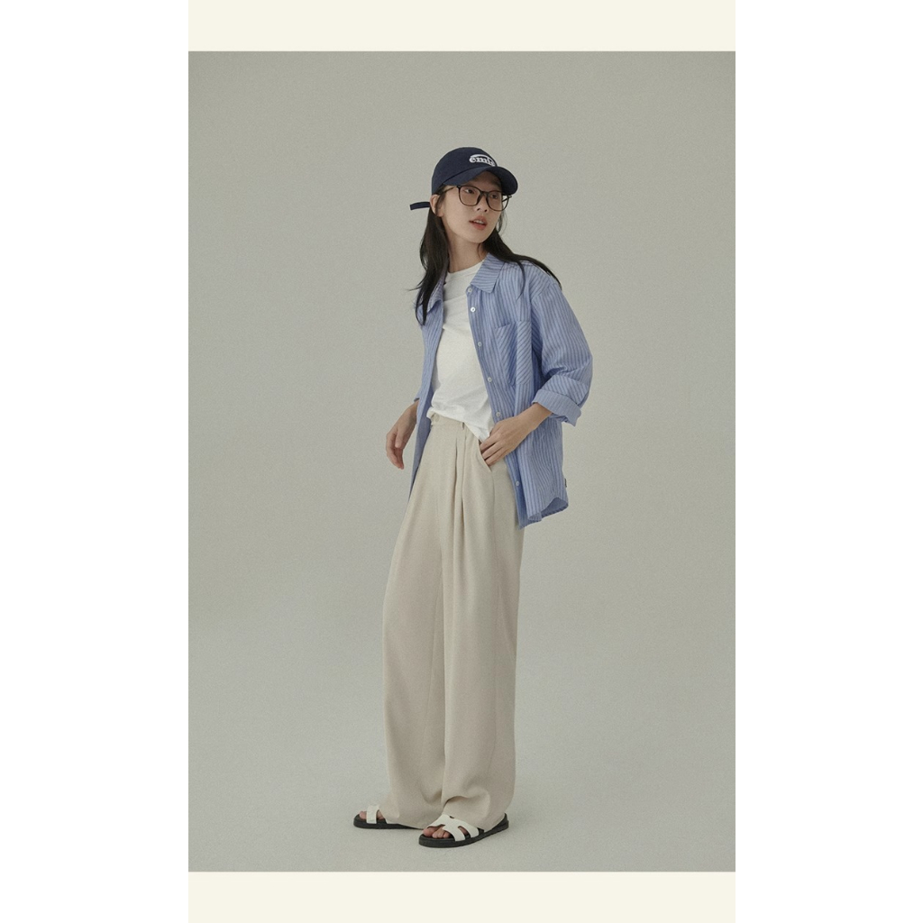 Honypove Áo sơ mi phong cách mới mùa thu phong cách preppy màu xanh sọc lỏng lẻo áo sơ mi dưới cùng phụ nữ