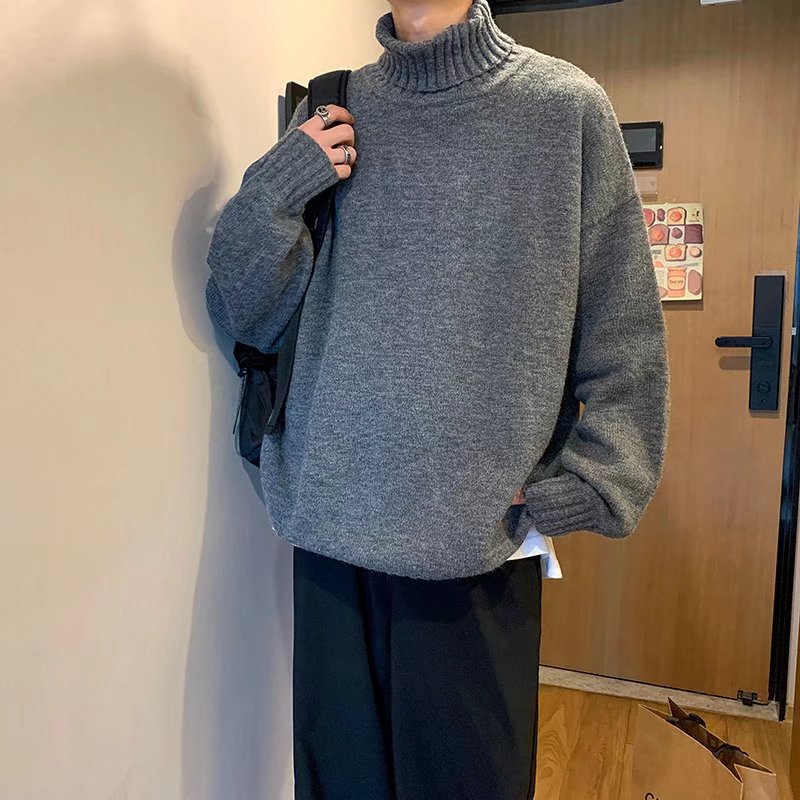 Áo sweater Dệt Kim Cổ Lọ Màu Trơn Đơn Giản Cỡ Lớn 3 Màu Lựa Chọn Thời Trang Cho Nam Sinh