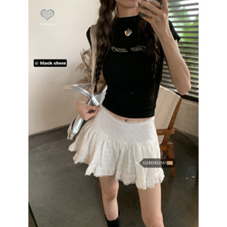 kumikumi Áo Croptop Set Áo Thun Đen Và Chân Váy Phong Cách Hàn Quốc Xinh Xắn Cho Nữ