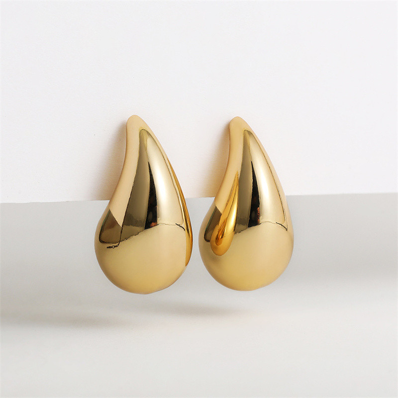 Bông Tai Mạ Vàng Hình Giọt Nước Bằng Thép Không Gỉ Dày Dặn Phong Cách vintage hoops