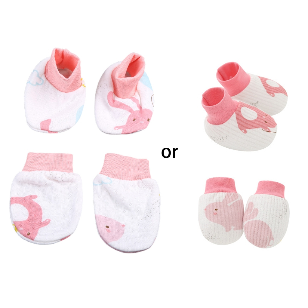 Bộ 2 Đôi Găng Tay + Vớ Bằng Cotton Mềm Chống Trầy Dành Cho Bé Sơ Sinh