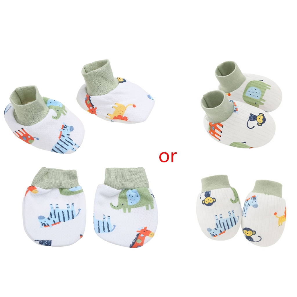 Bộ 2 Đôi Găng Tay + Vớ Bằng Cotton Mềm Chống Trầy Dành Cho Bé Sơ Sinh