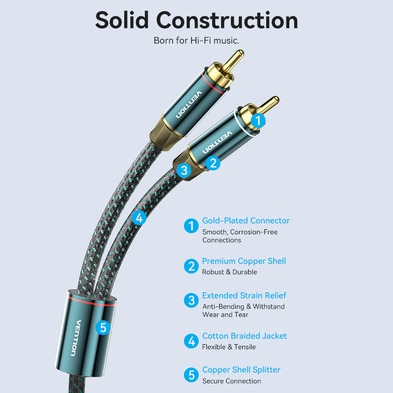 Dây cáp âm thanh VENTION 2 đầu cắm Rca sang 2 đầu cắm Rca bằng nylon cho hệ thống âm thanh/TV/xe hơi