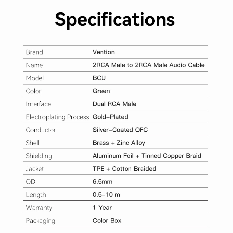 Dây cáp âm thanh VENTION 2 đầu cắm Rca sang 2 đầu cắm Rca bằng nylon cho hệ thống âm thanh/TV/xe hơi