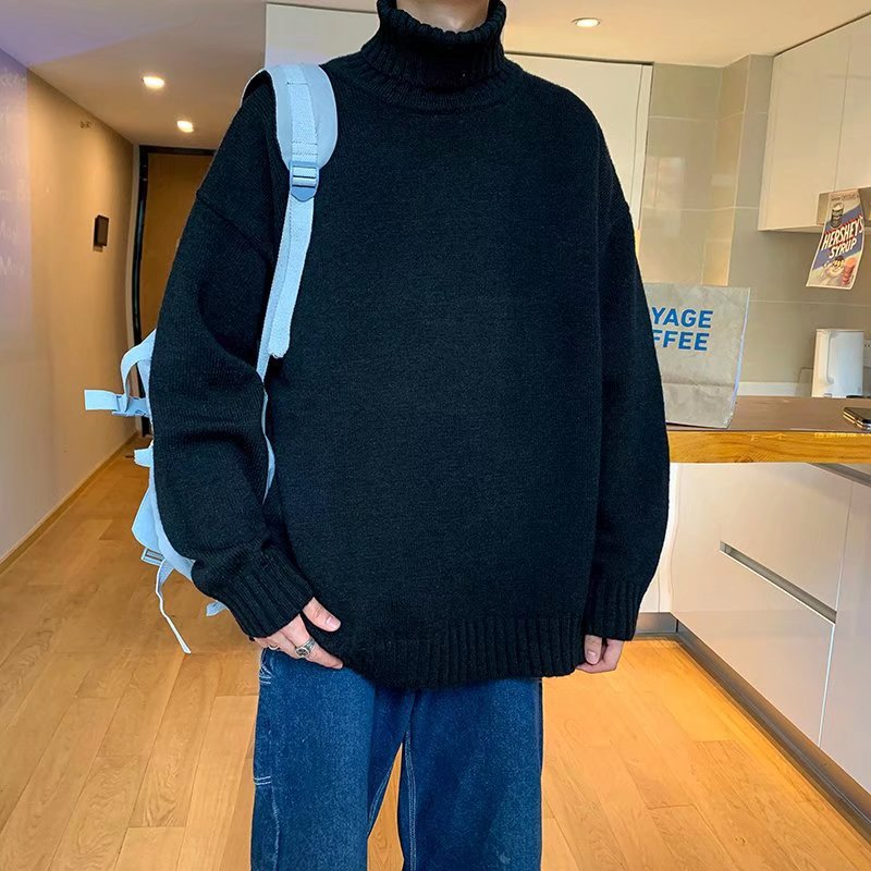 Áo sweater Dệt Kim Cổ Lọ Màu Trơn Đơn Giản Cỡ Lớn 3 Màu Lựa Chọn Thời Trang Cho Nam Sinh