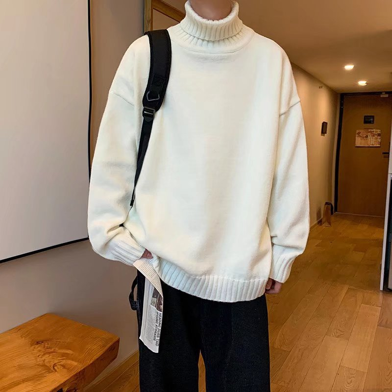 Áo sweater Dệt Kim Cổ Lọ Màu Trơn Đơn Giản Cỡ Lớn 3 Màu Lựa Chọn Thời Trang Cho Nam Sinh