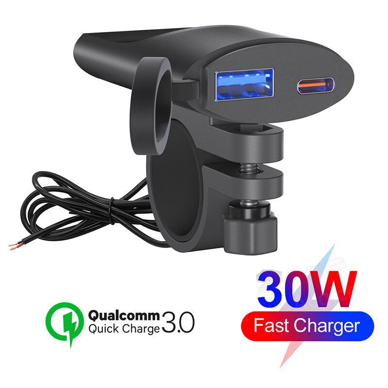Củ Sạc qc3.0 30w usb-c ip67 Chống Nước Gắn Tay Lái Xe Máy Điện Thoại