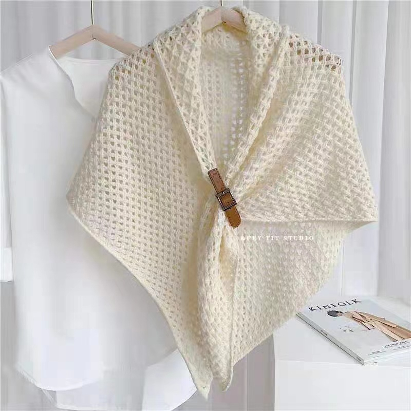 Khăn Choàng Cổ Dệt Kim Hình Tam Giác Lớn Thắt Nút Trang Trí Mùa Thu Đông Phong Cách Nhật Bản Bảo Vệ Vai