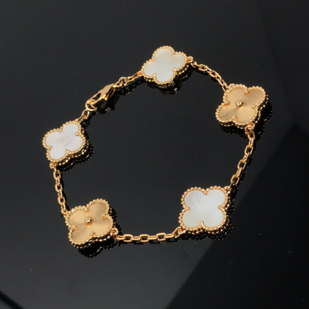 Va & n cleef & arpels Vòng Tay Nhiều Mặt Màu laser Trắng Mới