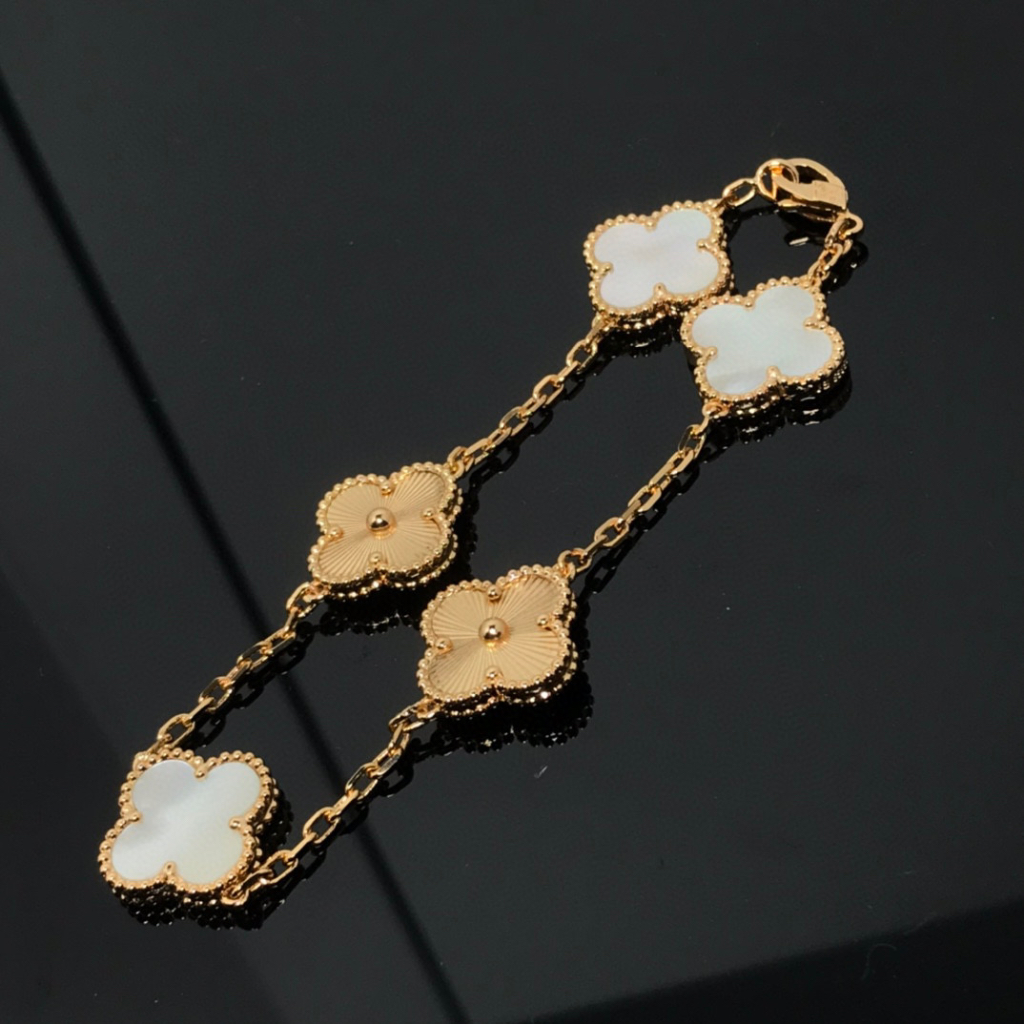 Va & n cleef & arpels Vòng Tay Nhiều Mặt Màu laser Trắng Mới