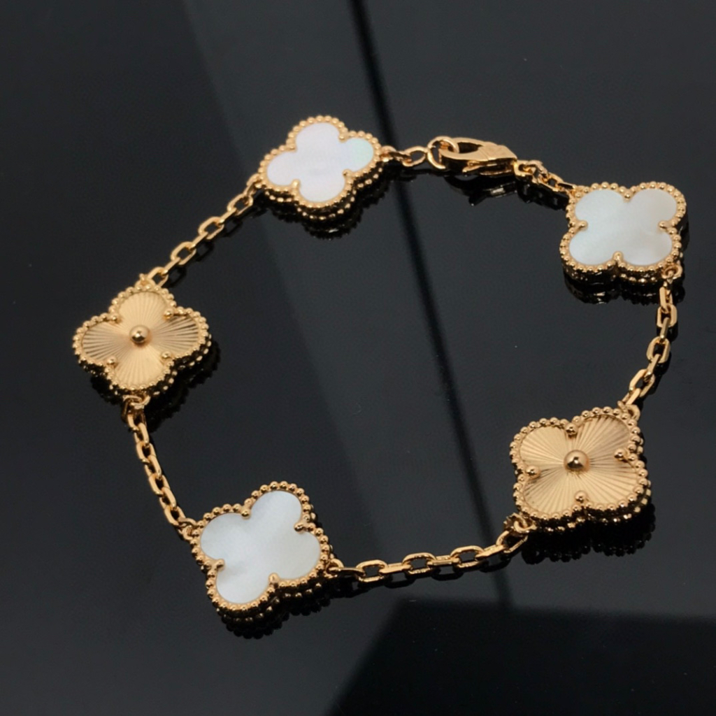 Va & n cleef & arpels Vòng Tay Nhiều Mặt Màu laser Trắng Mới