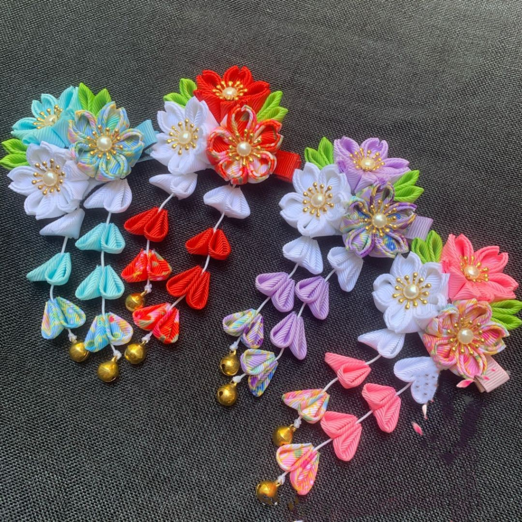 Hi-kid Trâm Cài Tóc Tua Rua Hoa Hai Lớp handmade Phong Cách Nhật Bản Phụ Kiện kimono Truy Cập