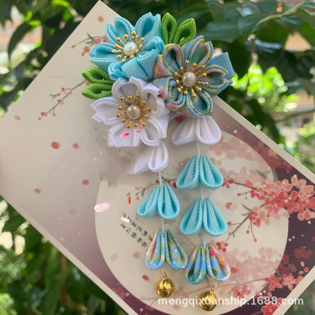 Hi-kid Trâm Cài Tóc Tua Rua Hoa Hai Lớp handmade Phong Cách Nhật Bản Phụ Kiện kimono Truy Cập