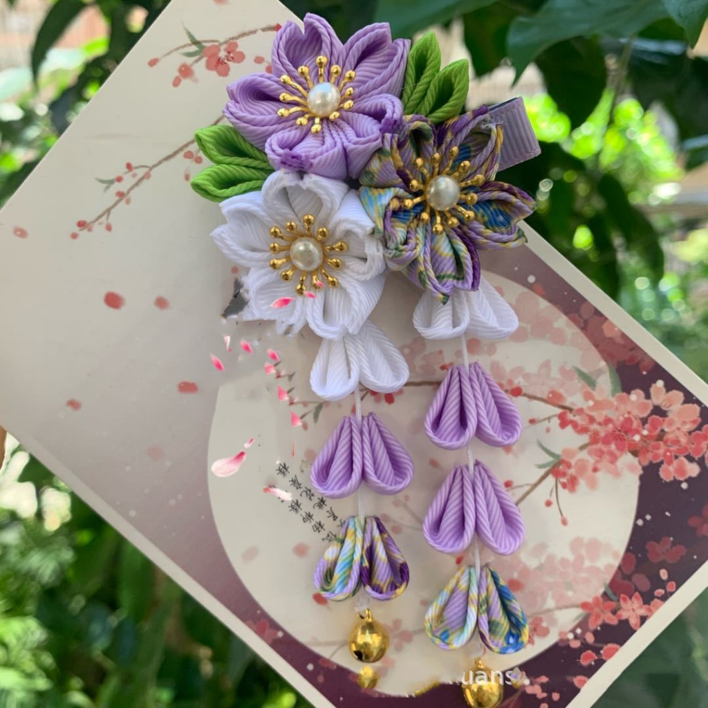 Hi-kid Trâm Cài Tóc Tua Rua Hoa Hai Lớp handmade Phong Cách Nhật Bản Phụ Kiện kimono Truy Cập