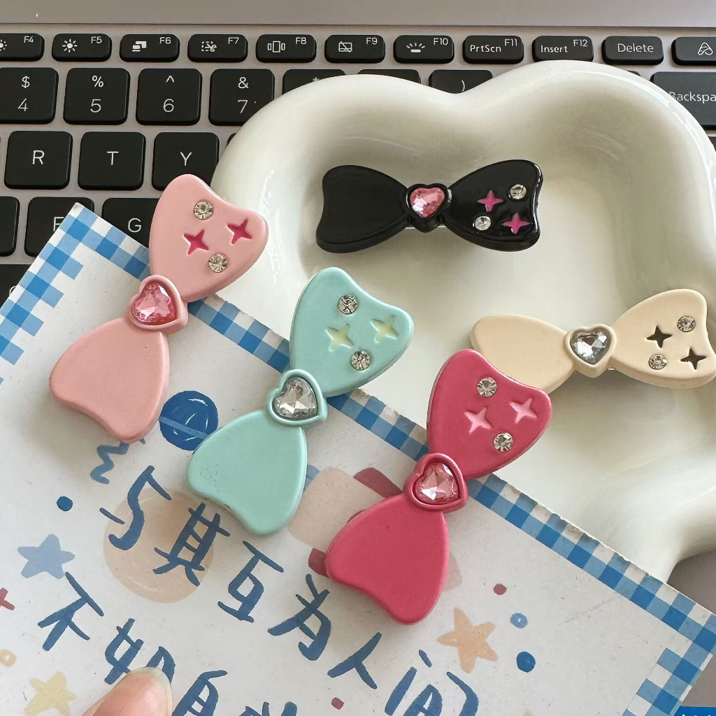 Dễ Thương Kẹp Tóc Hình Nơ Pha Lê Trái Tim Màu Kẹo / Đen / Hồng Xinh Xắn Cho Nữ