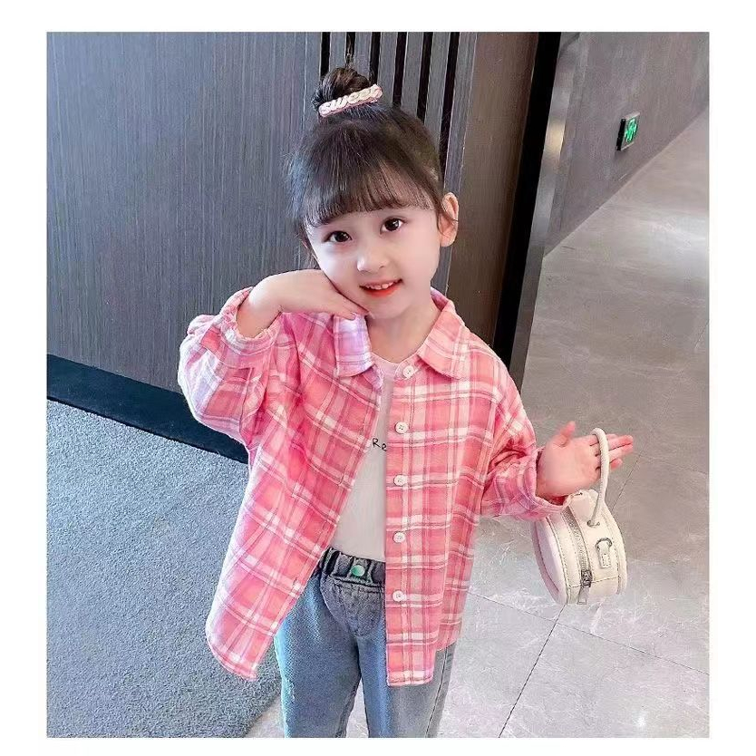 Áo Sơ Mi Caro Tay Dài Thời Trang Cho Bé Gái