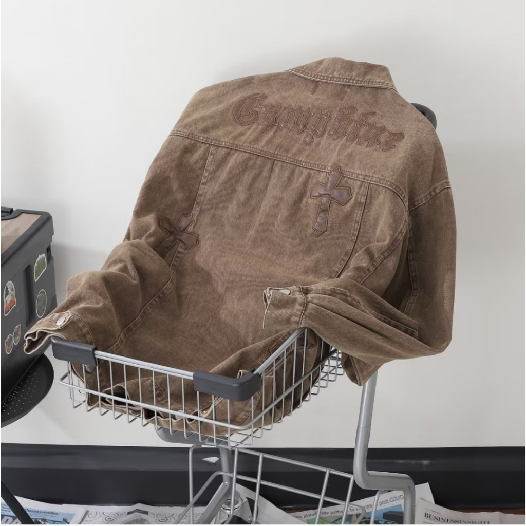 Áo Khoác Jean Thêu Chữ Thập Thời Trang Nam