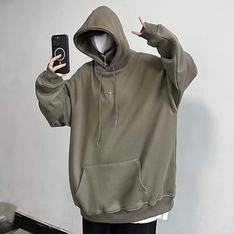 Đen Áo Hoodie Dáng Rộng Thời Trang Cá Tính Cho Nam