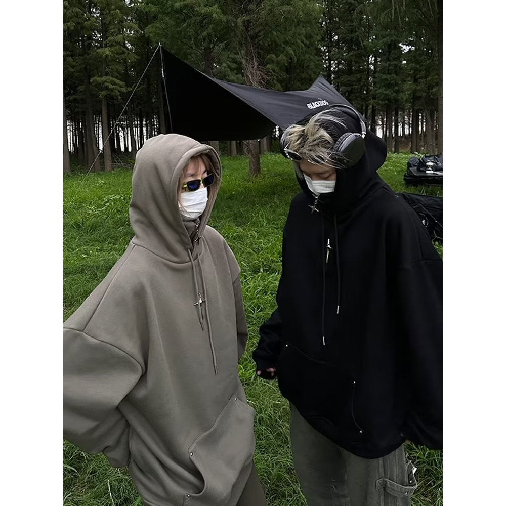Đen Áo Hoodie Dáng Rộng Thời Trang Cá Tính Cho Nam