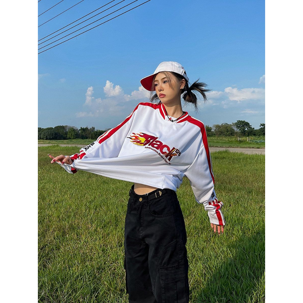 Vòng Cổ Phong Cách vintage Cho Nữ| Áo Thun Bóng Chày Tay Dài In Chữ Phong Cách Đường Phố Mỹ Thời Trang Cho Nam Và Nữ