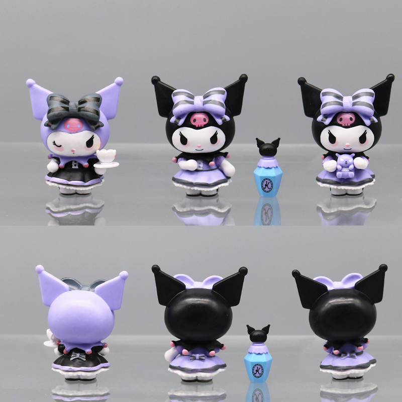 SANRIO Set 6 Mô Hình Nhân Vật Phim Hoạt Hình kuromi 7cm Trang Trí Bánh Kem
