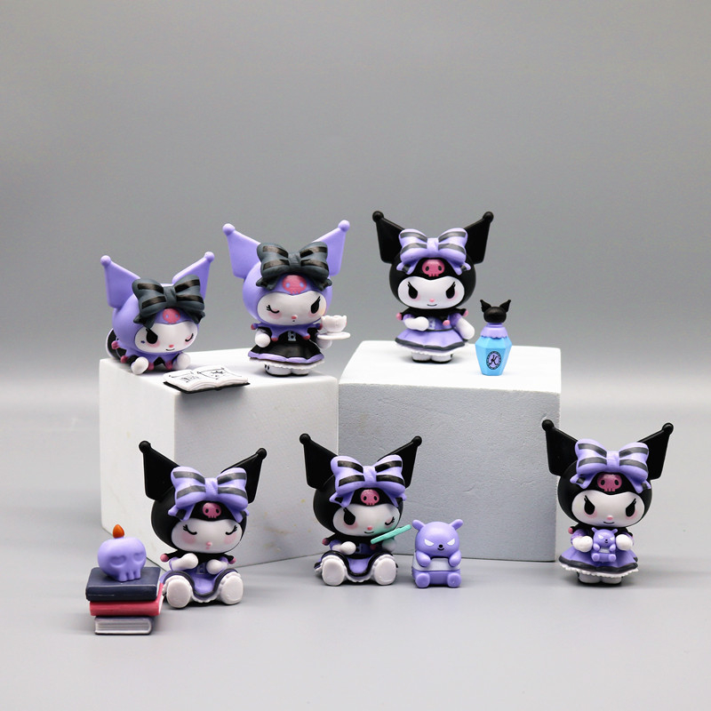 SANRIO Set 6 Mô Hình Nhân Vật Phim Hoạt Hình kuromi 7cm Trang Trí Bánh Kem