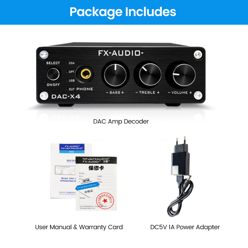 FX Audio DAC-X4 Fever hifi lossless USB driver-free bộ giải mã card âm thanh cáp quang đầu ra đồng trục DAC khuếch đại tai nghe tất cả trong một máy hỗ trợ điều chỉnh âm trầm cao và thấp