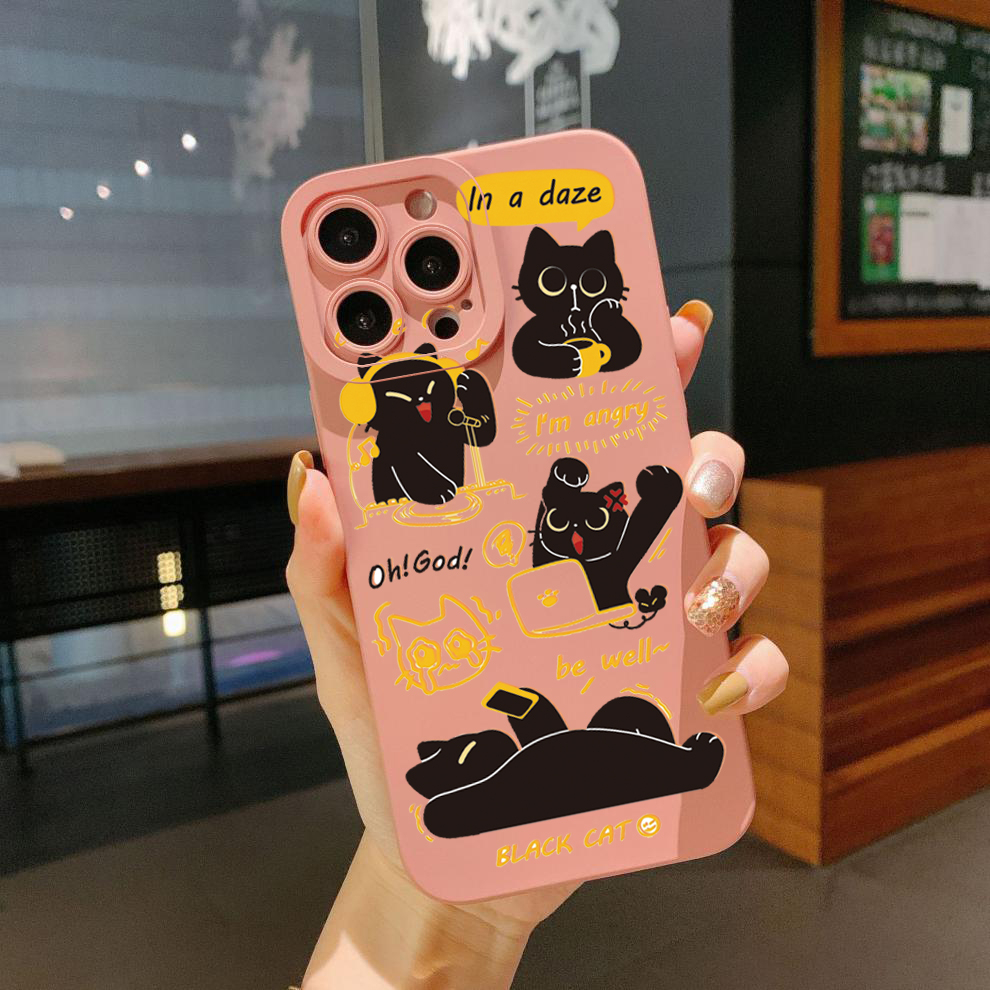 Bao Da Điện Thoại Hình Vuông Họa Tiết Mèo Dễ Thương Cho oppo reno7 4g reno6 reno8 z 5g reno5 f reno2 f reno3 reno4 a17 a17k a77s a57s Ốp