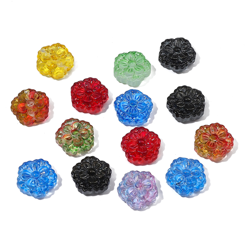 Set 10 Hạt Thủy Tinh 15mm Hình Hoa Làm Trang Sức diy
