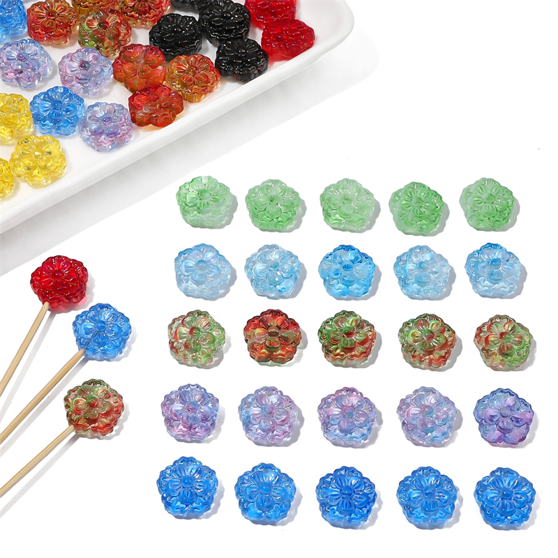 Set 10 Hạt Thủy Tinh 15mm Hình Hoa Làm Trang Sức diy