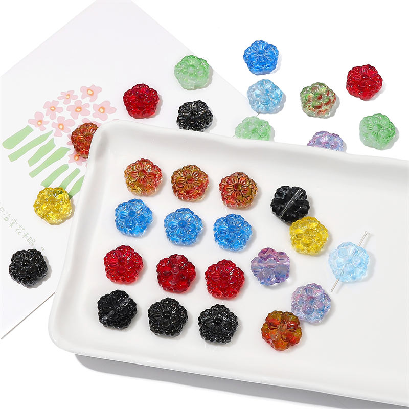 Set 10 Hạt Thủy Tinh 15mm Hình Hoa Làm Trang Sức diy