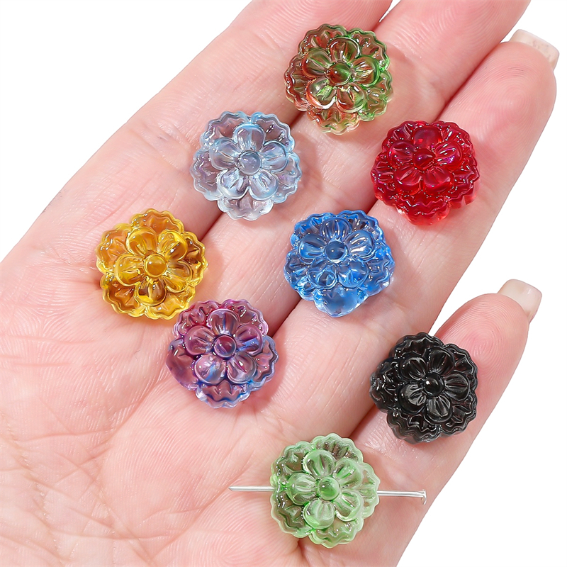 Set 10 Hạt Thủy Tinh 15mm Hình Hoa Làm Trang Sức diy
