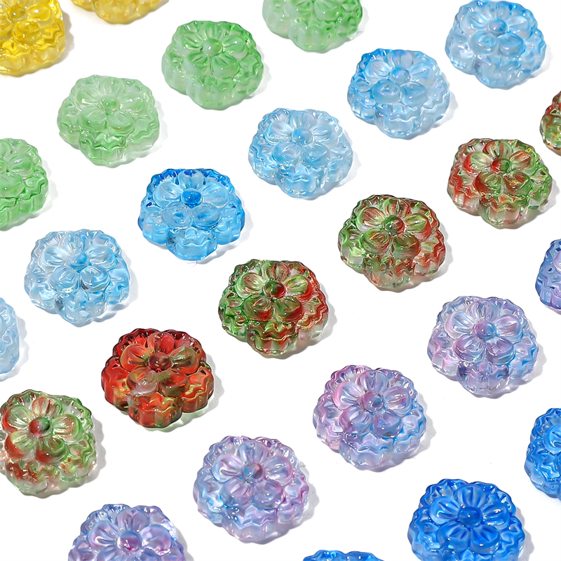 Set 10 Hạt Thủy Tinh 15mm Hình Hoa Làm Trang Sức diy
