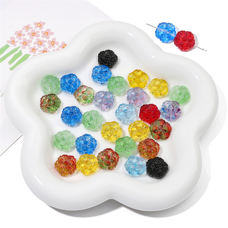 Set 10 Hạt Thủy Tinh 15mm Hình Hoa Làm Trang Sức diy