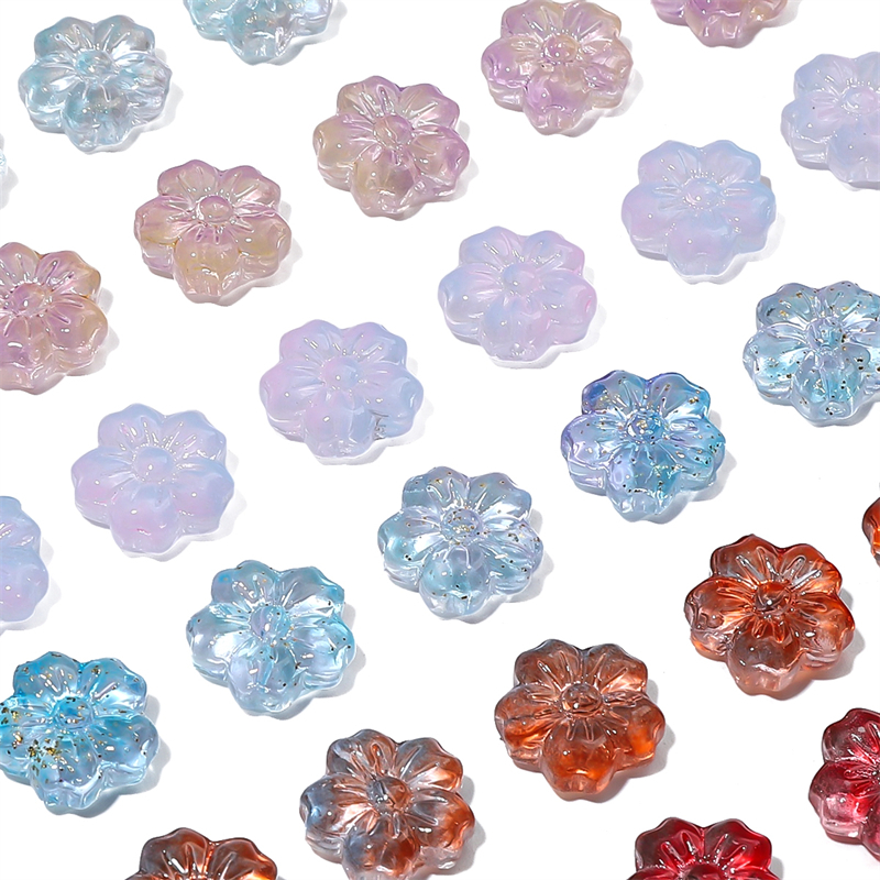 Set 10 Hạt Thủy Tinh 14mm Hình Hoa Anh Đào Tự Làm Trang Sức