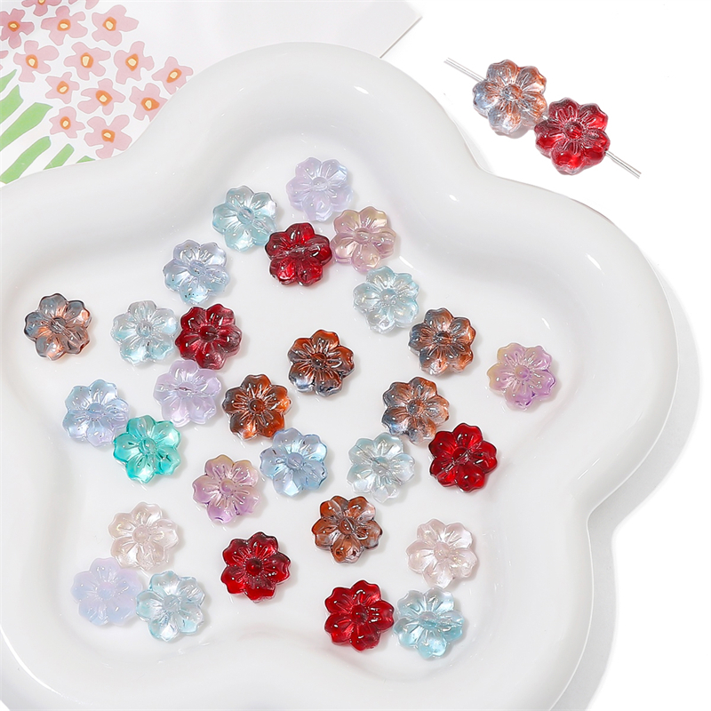 Set 10 Hạt Thủy Tinh 14mm Hình Hoa Anh Đào Tự Làm Trang Sức