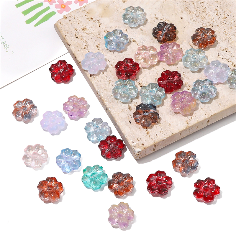 Set 10 Hạt Thủy Tinh 14mm Hình Hoa Anh Đào Tự Làm Trang Sức