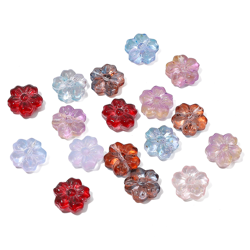 Set 10 Hạt Thủy Tinh 14mm Hình Hoa Anh Đào Tự Làm Trang Sức