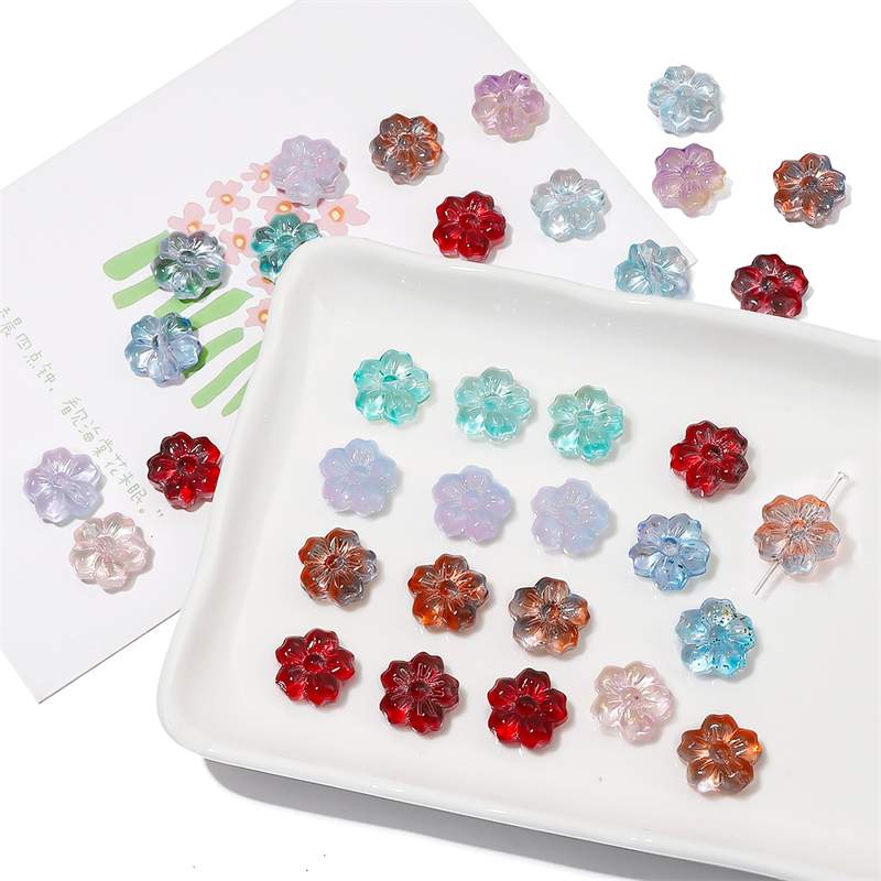 Set 10 Hạt Thủy Tinh 14mm Hình Hoa Anh Đào Tự Làm Trang Sức