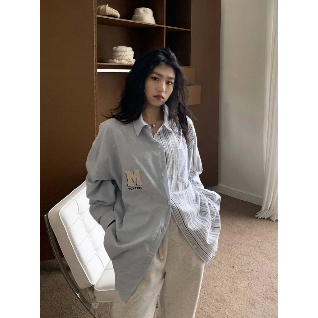 Áo Sơ Mi Dài Tay Chống Nắng Họa Tiết Kẻ Sọc Phong Cách retro