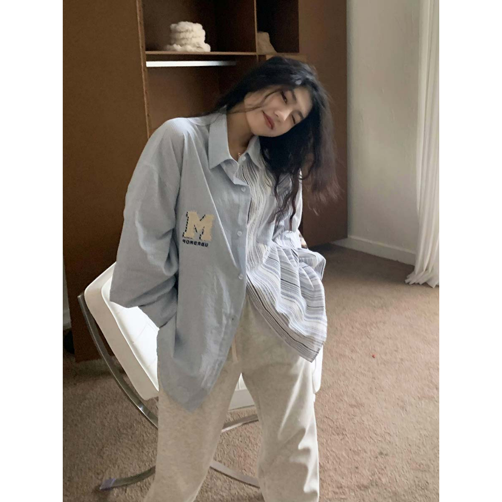 Áo Sơ Mi Dài Tay Chống Nắng Họa Tiết Kẻ Sọc Phong Cách retro