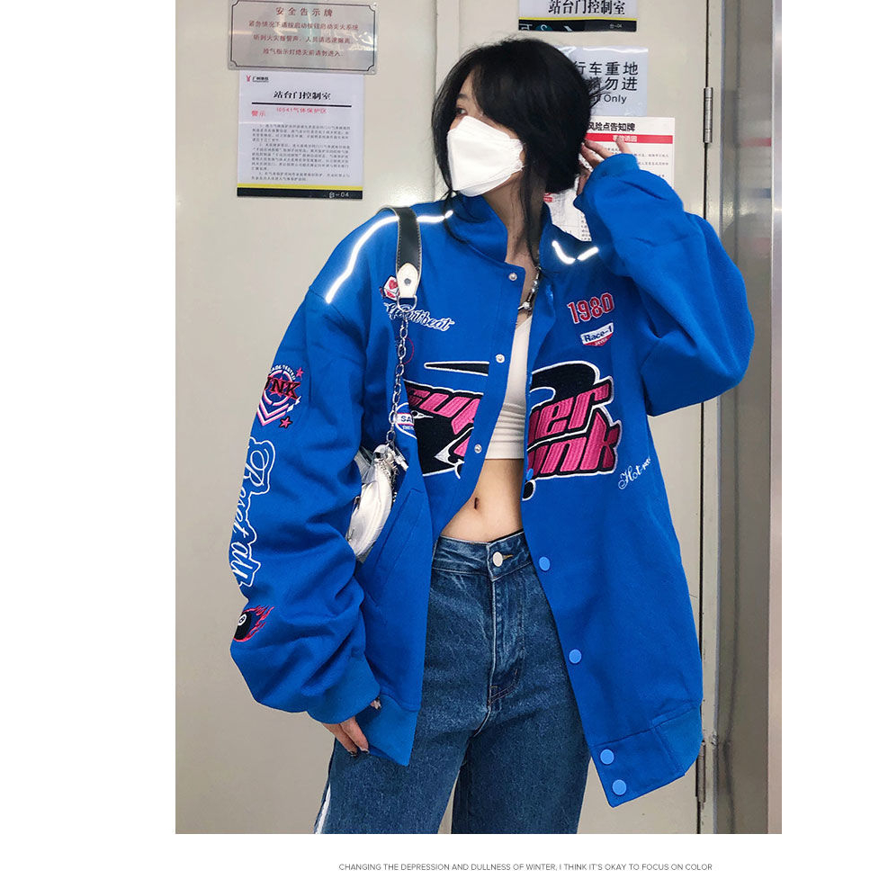 LIVE GREAT  Áo Khoác Bóng Chày Dày Dặn In Họa Tiết Phong Cách retro Cho Nữ