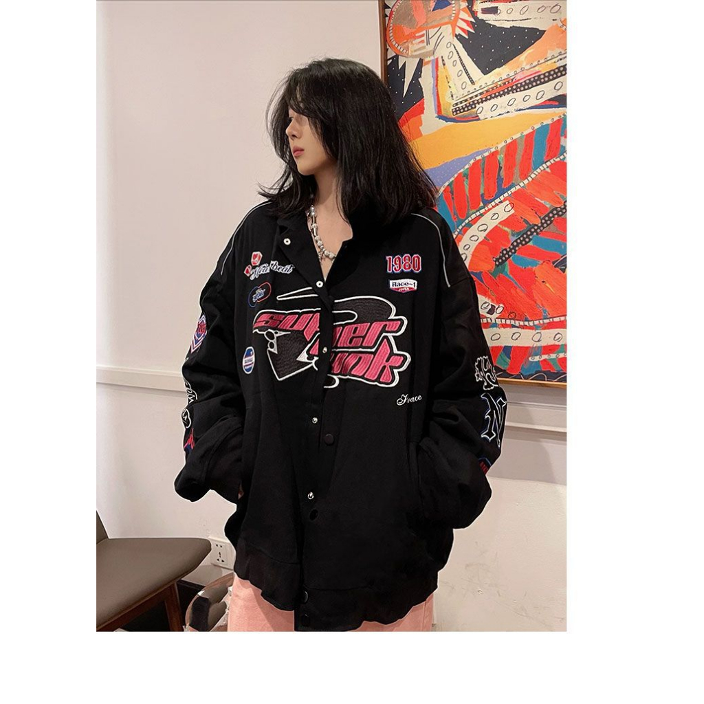LIVE GREAT  Áo Khoác Bóng Chày Dày Dặn In Họa Tiết Phong Cách retro Cho Nữ